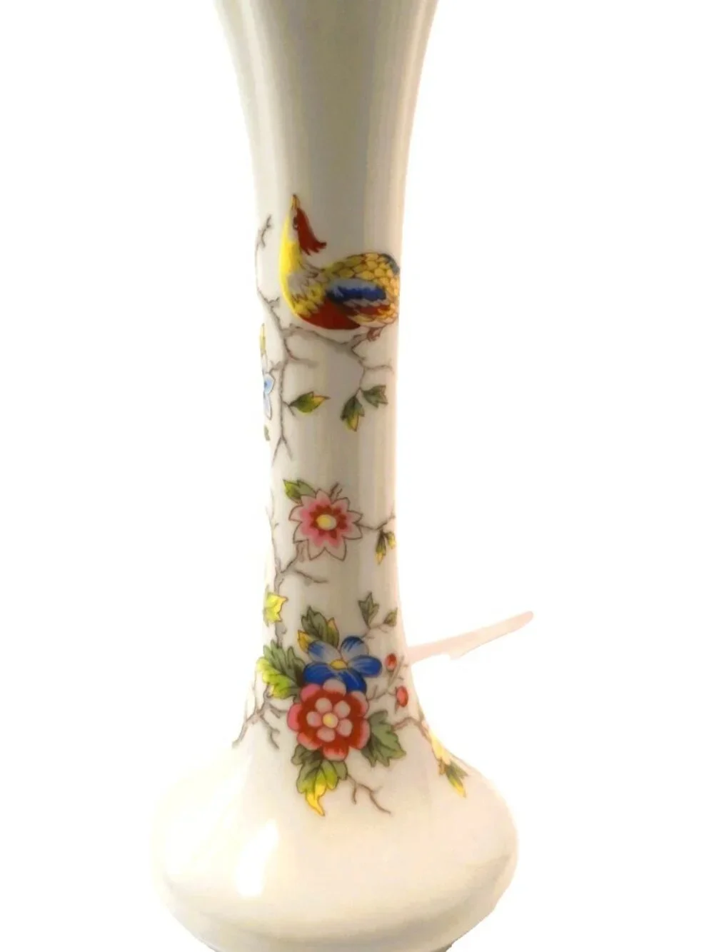 Vintage Bud Vase Rochard Limoges France Porcelain Floral + Peacock 7.75
